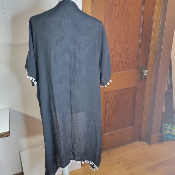 Ekouaer swimsuit cover up or robe one size black with white ball trim with tag - Picture 4 of 10